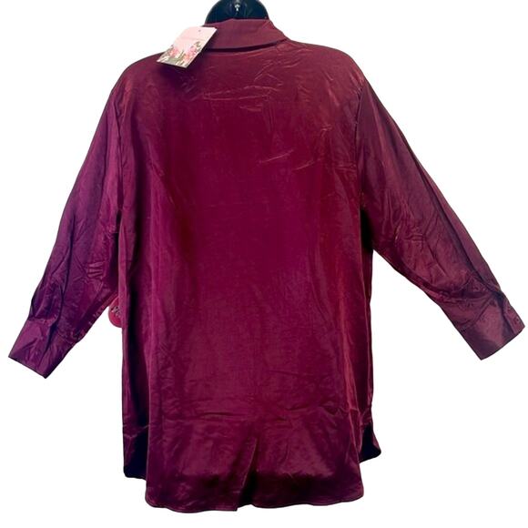 Emmas Expressions Wine Button Down Collar LS Silky Look/Feel Maternity NWT M Top - Picture 6 of 10